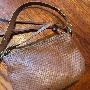 Quince Crossbody Bag with Woven leather. Color Cognac. EUC.